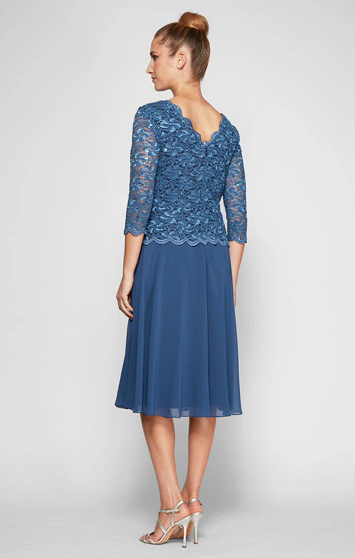 Alex Evenings 2121796 Short Mother of the Bride Petite Lace Tea Length Two Piece Dress - Primitiveus