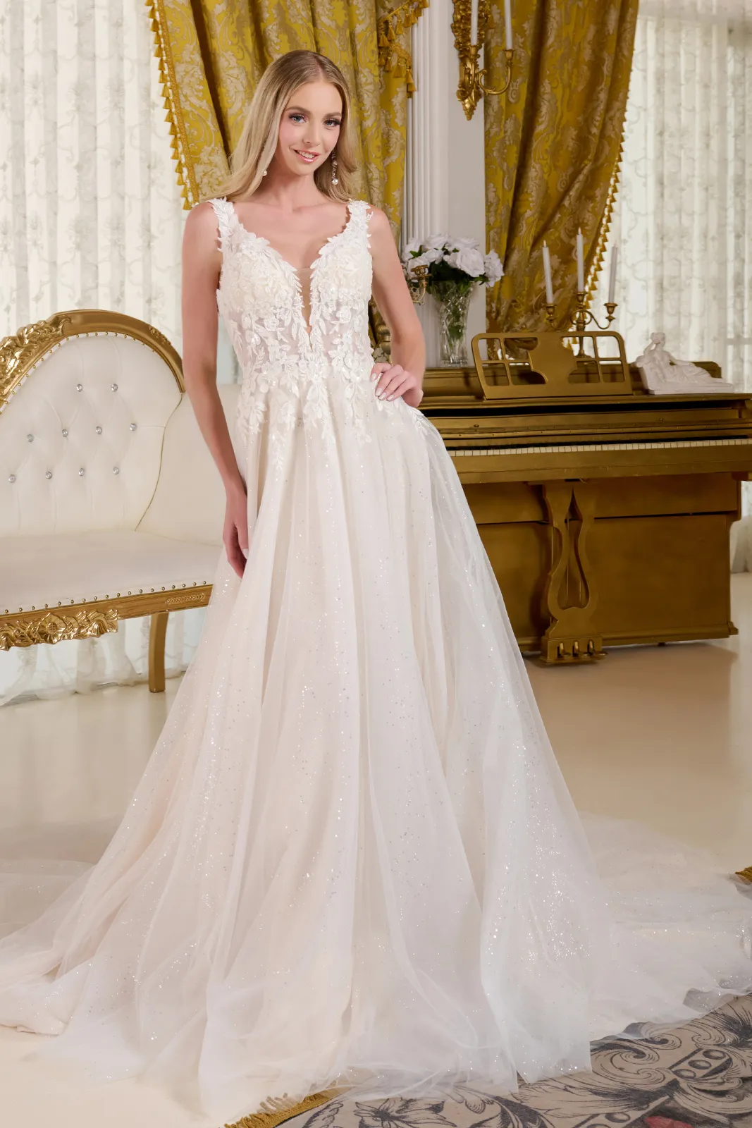 Glitter Long Bridal A Line Wedding Dress - Primitiveus