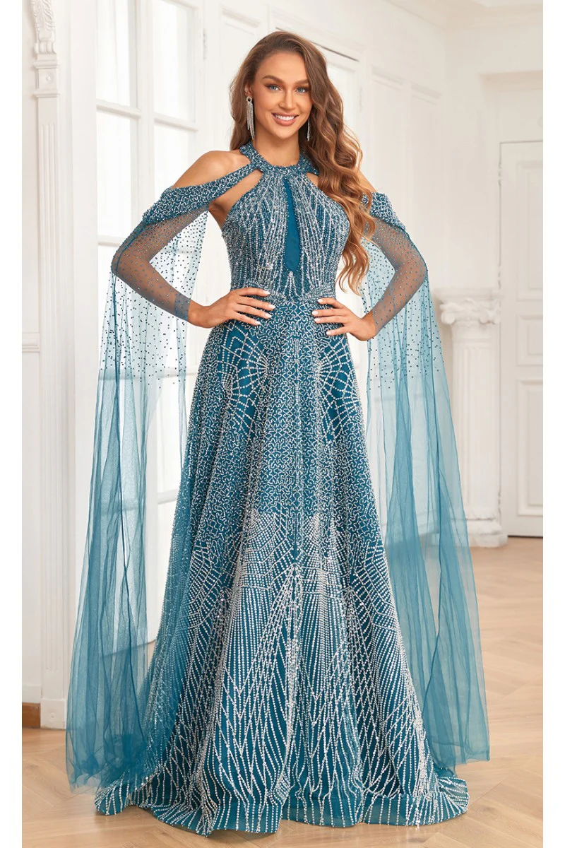 High Couture NR2340 A Line Ball Gown Long Formal Beaded Prom Dress - Primitiveus