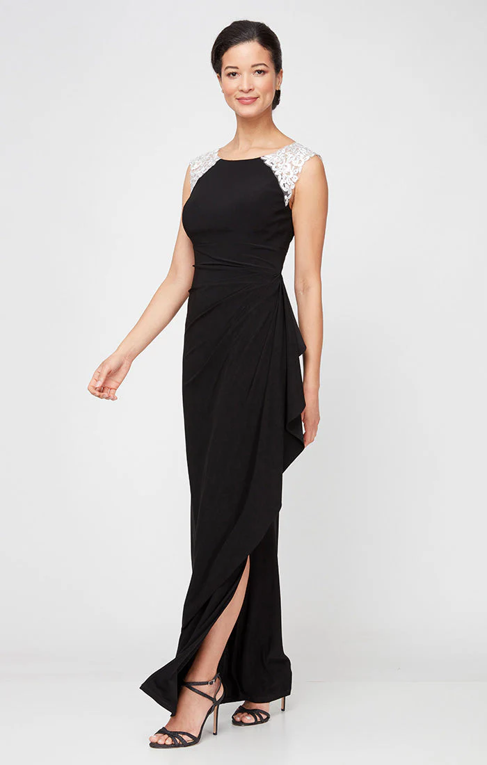 Alex Evenings 81351664 Ruffle Long Formal Slit Evening Dress - Primitiveus