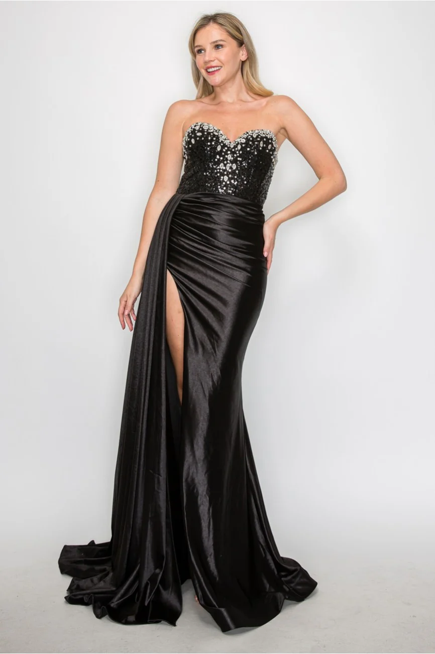 High Couture MJ1004 Long Formal Beaded Corset Prom Gown - Primitiveus