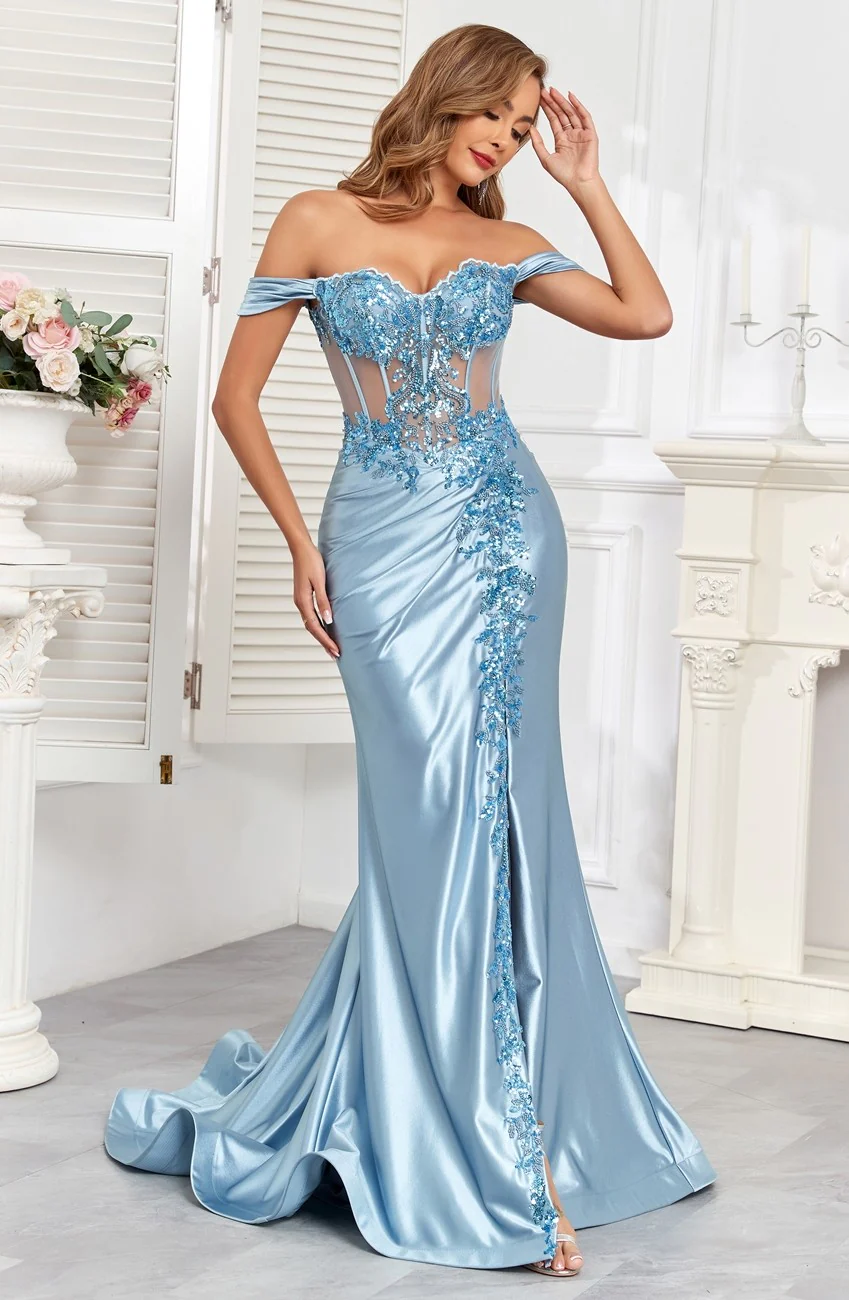 High Couture HC1003 Long Fitted Corset Formal Applique Prom Dress - Primitiveus