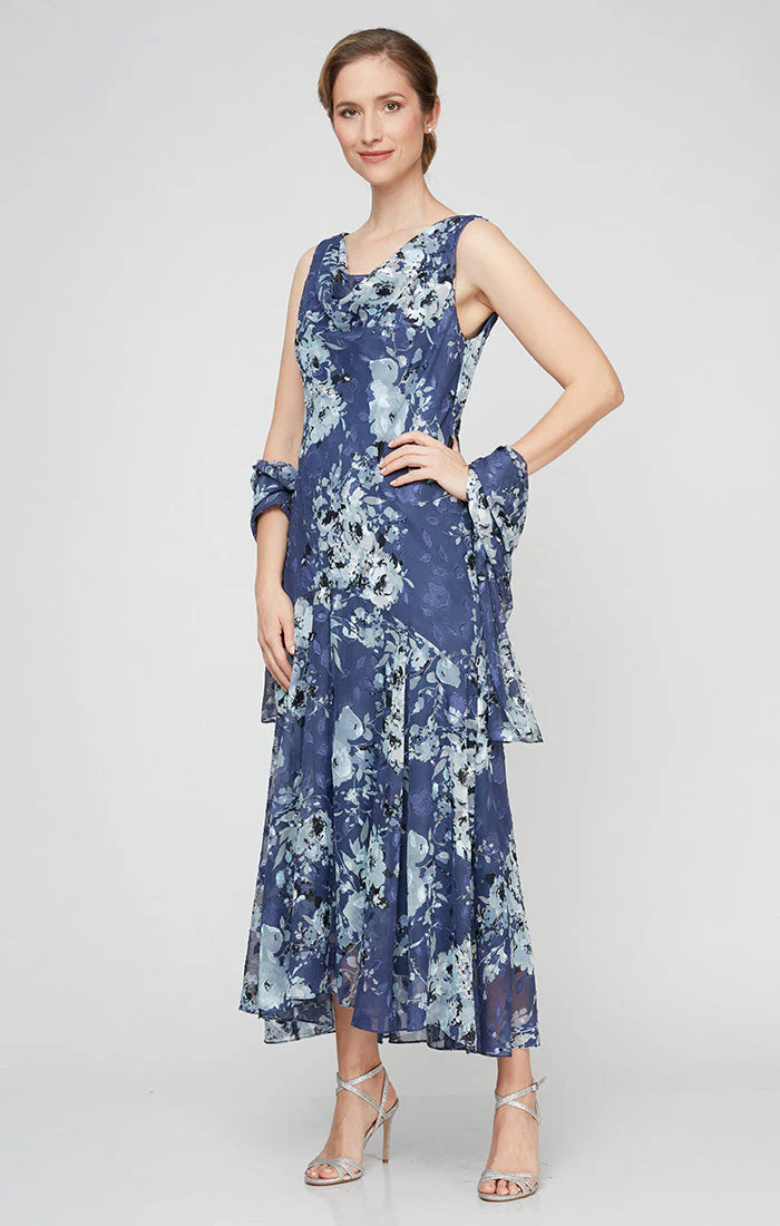 Alex Evenings 8175916 Tea Length Floral Print Formal Evening Dress - Primitiveus