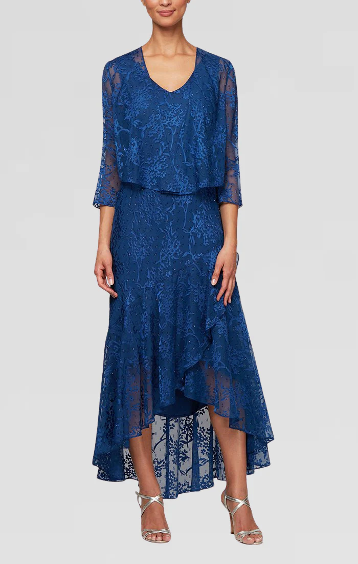 Alex Evenings 8175734 High Low Formal Mother of the Bride Jacket Dress - Primitiveus