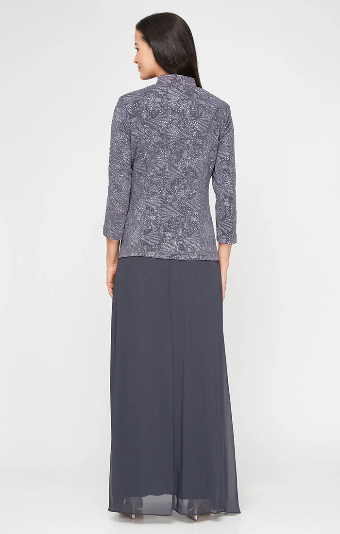 Alex Evenings 225053 Long Mother of the Bride Glitter Formal Petite Jacket Dress - Primitiveus