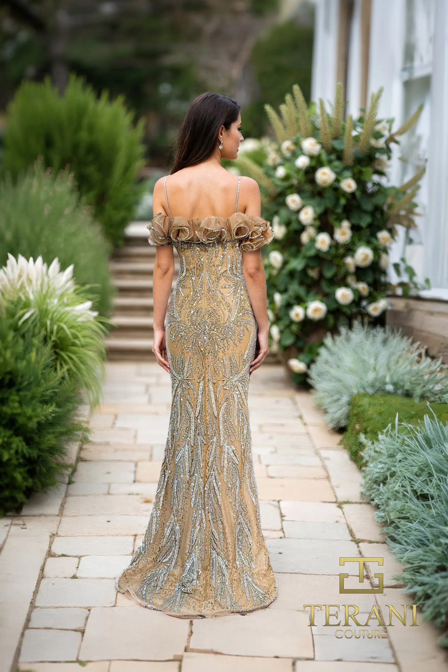 Terani Couture 252GL5226 Long Beaded Formal Ruffle Evening Dress - Primitiveus