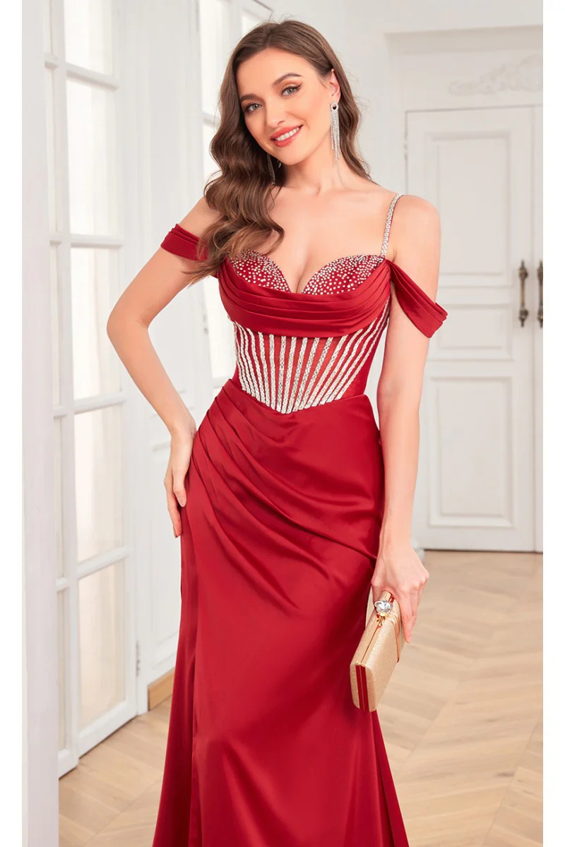 High Couture MJ1001 Beaded Slit Long Formal Corset Prom Dress - Primitiveus