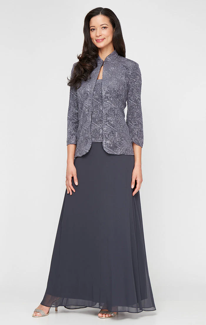 Alex Evenings 225053 Long Mother of the Bride Glitter Formal Petite Jacket Dress - Primitiveus