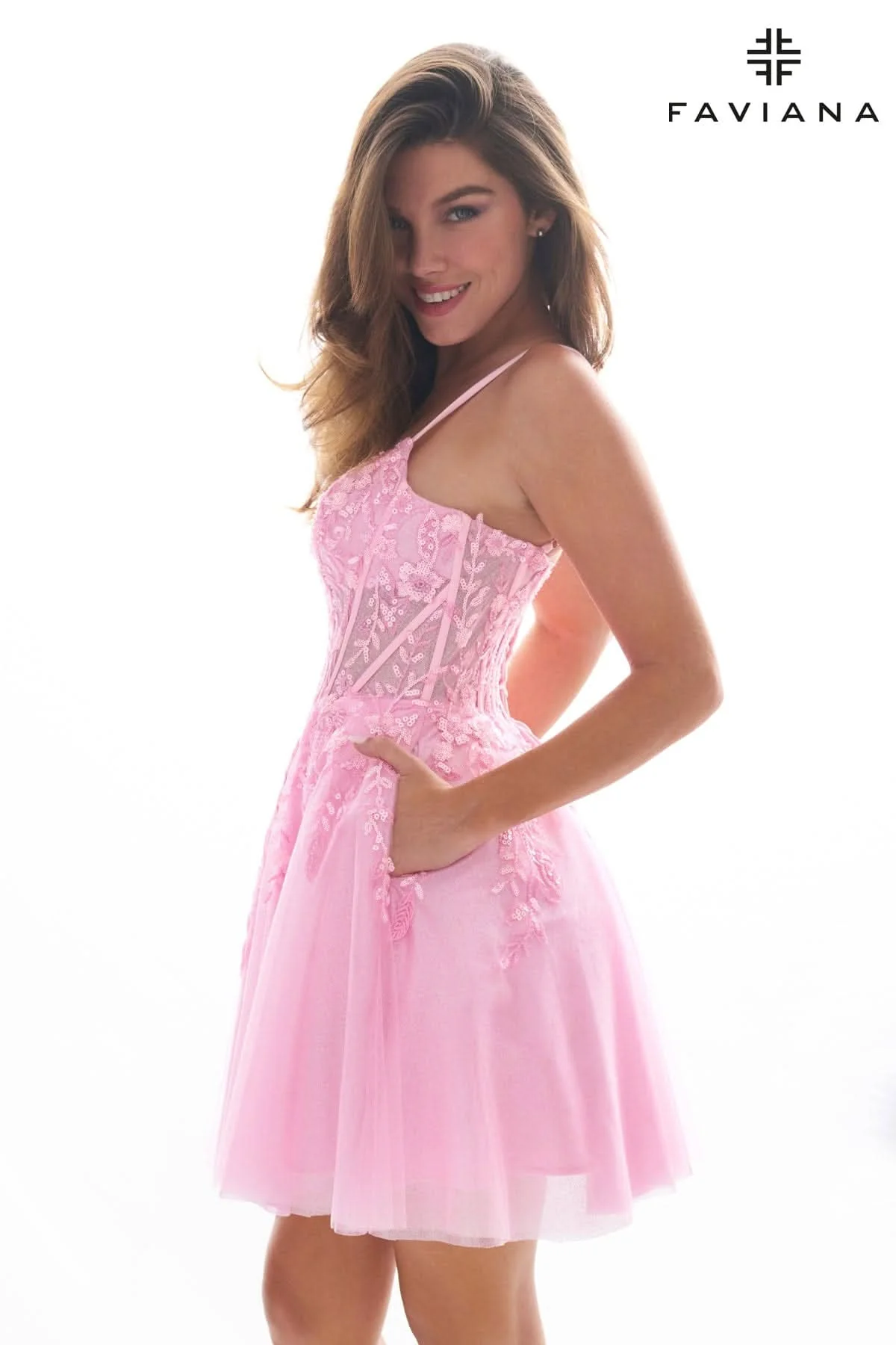 Faviana 11305 Short Beaded Corset A Line Homecoming Cocktail Dress - Primitiveus