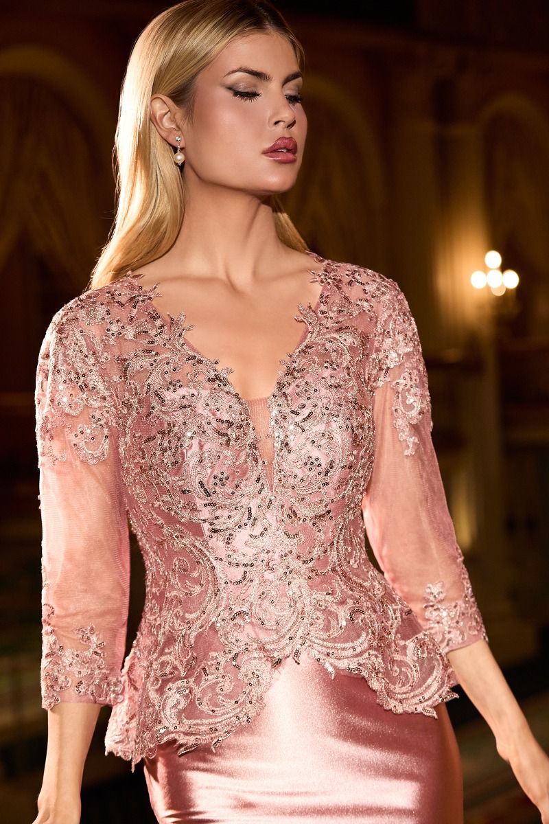 LaDivine CD720 Long Formal Lace Mother of the Bride Dress - Primitiveus