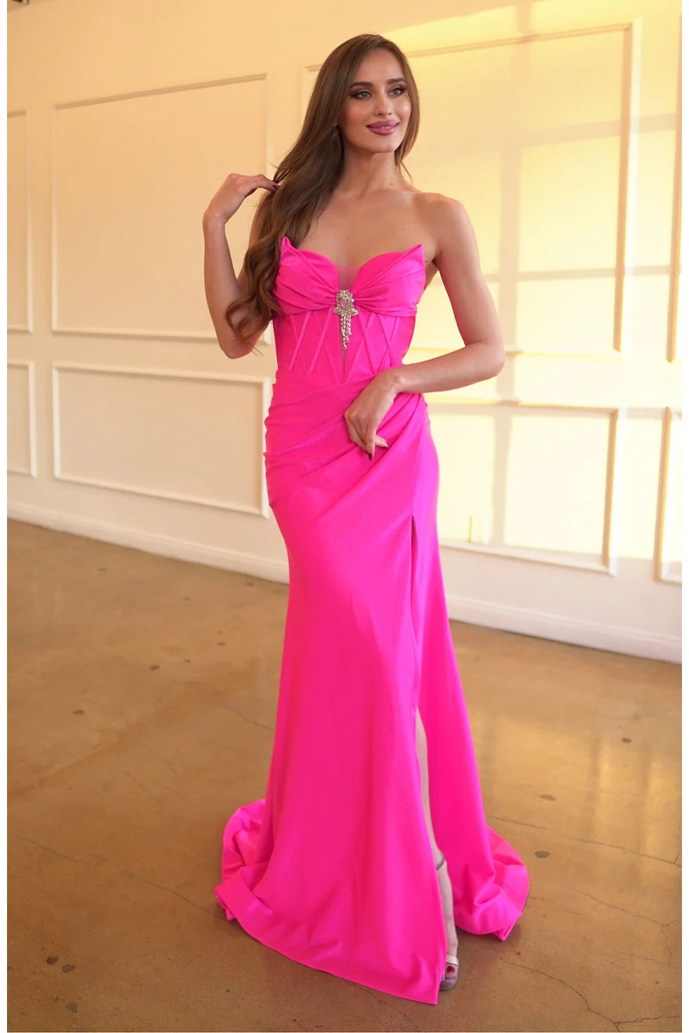 High Couture HC1028 Fitted Formal Long Slit Prom Dress - Primitiveus