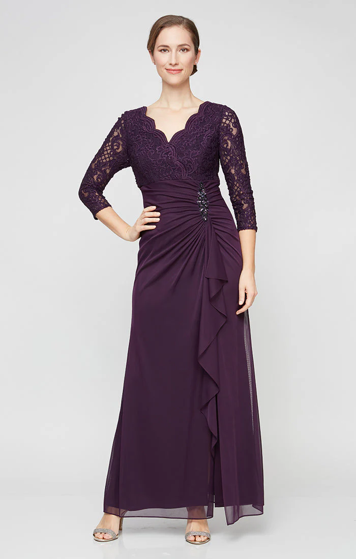 Alex Evenings 82122469 Beaded Petite Long Formal Mother of the Bride A Line Dress - Primitiveus
