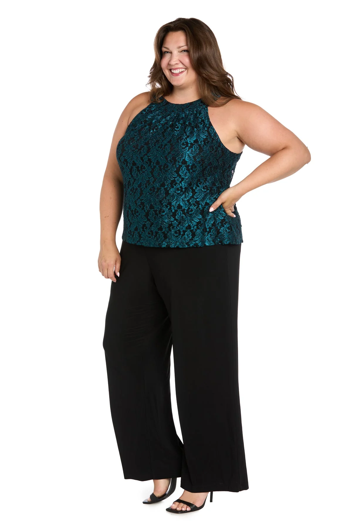 R&M Richards 4212W Long Glitter Lace Formal Plus Size Jumpsuit - Primitiveus