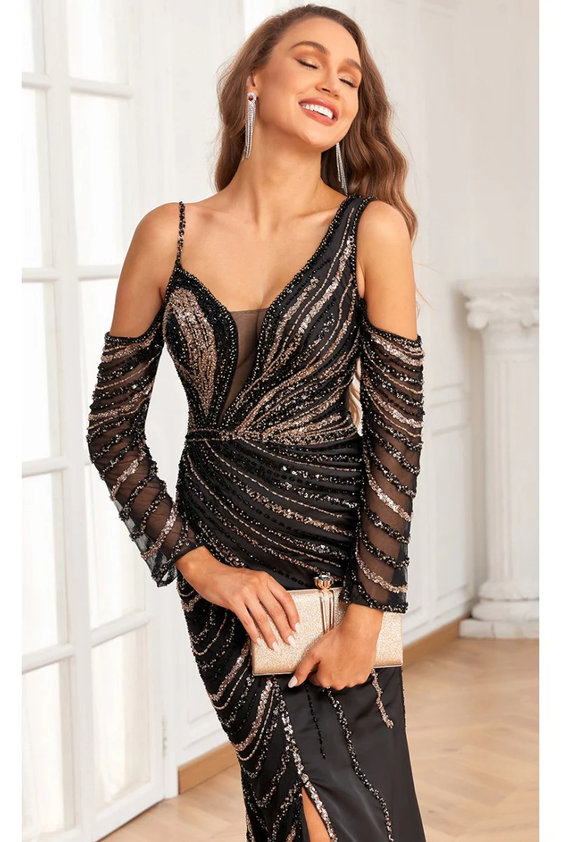 High Couture NR2338 Beaded Slit Formal Long Evening Mermaid Dress - Primitiveus