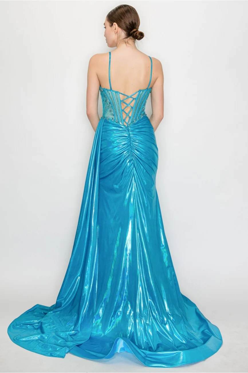High Couture HC1026 Long Formal Beaded Metallic Prom Dress - Primitiveus