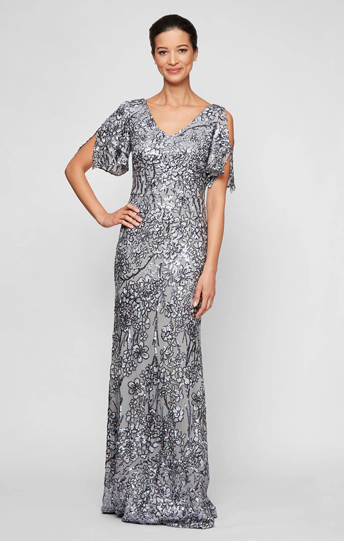 Alex Evenings 8296611 A Line Long Formal Petite Mother of the Bride Sequin Dress - Primitiveus