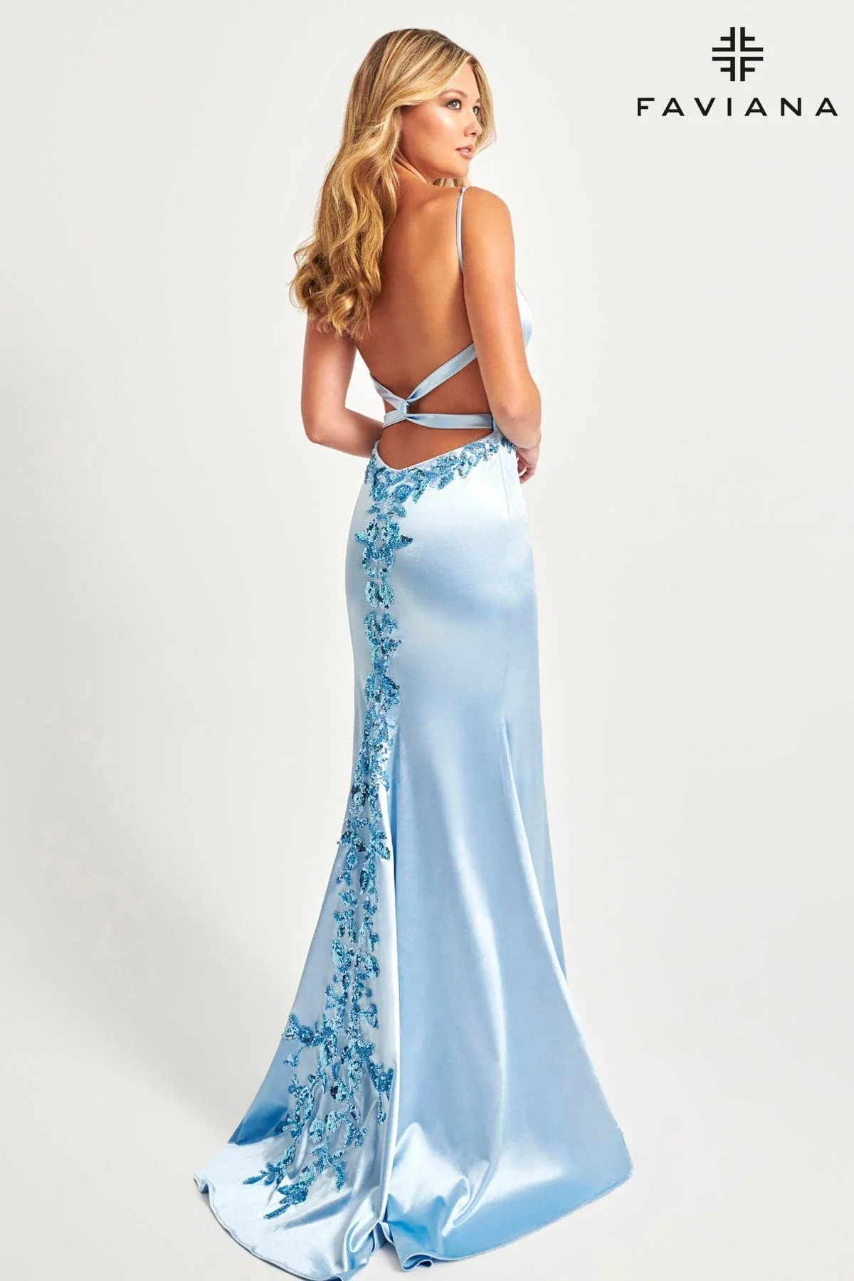 Faviana 11062 Fitted Long Formal Slit Beaded Applique Prom Dress - Primitiveus
