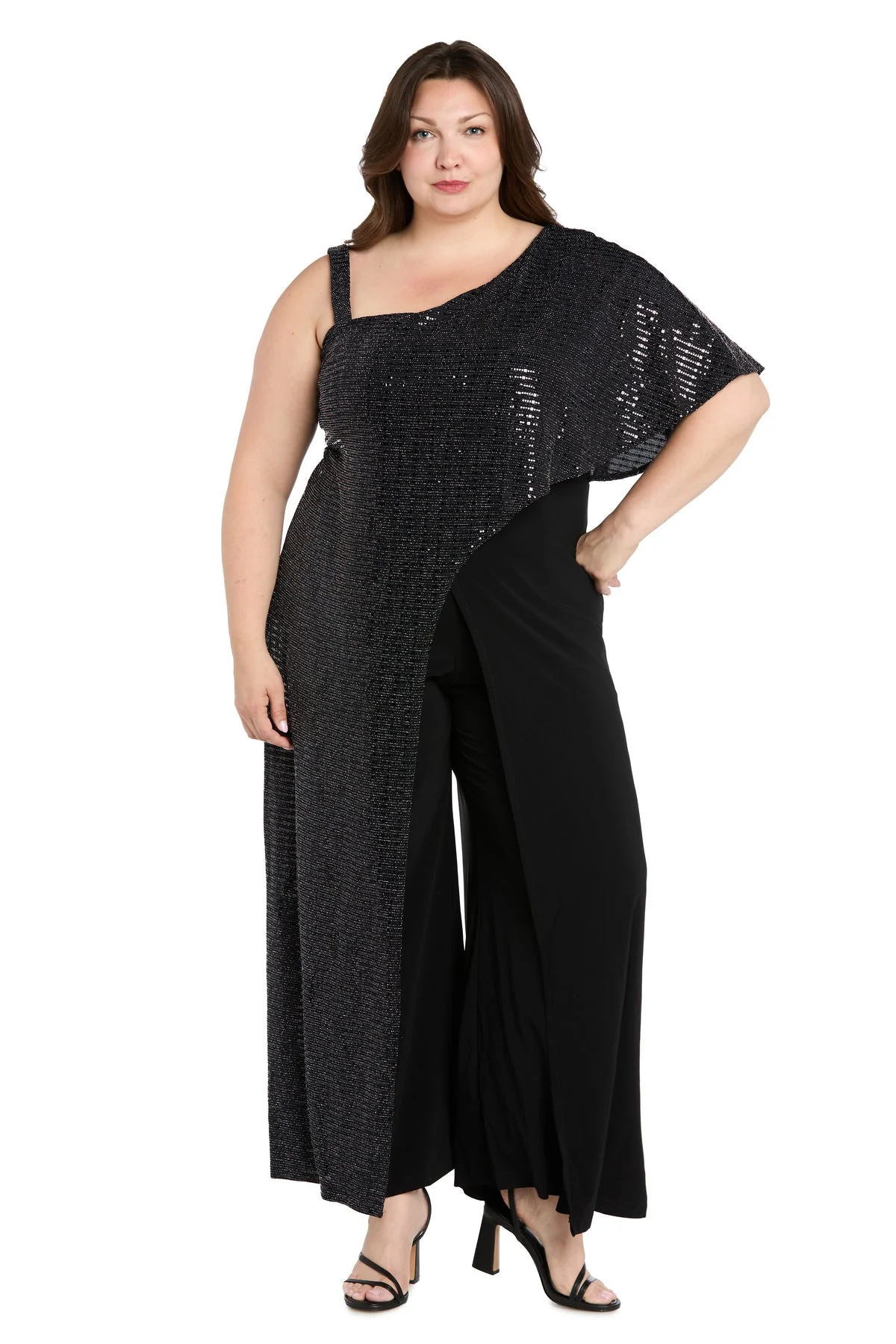 R&M Richards 5871W Metallic Long A Line Formal Plus Size Jumpsuit - Primitiveus