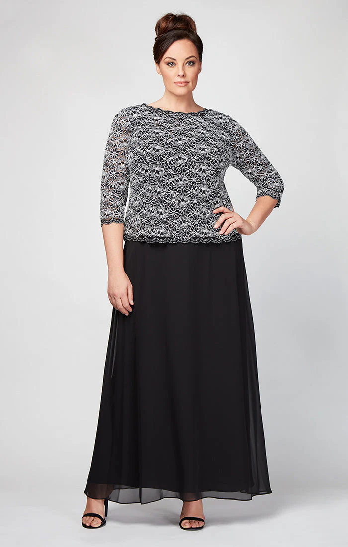 Alex Evenings 412784 Long Two Piece Plus Size Sequin Lace Dress - Primitiveus