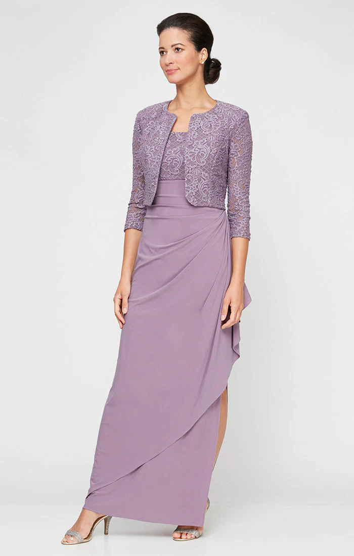 Alex Evenings 82122475 Petite Mother of the Bride Long Formal Lace Jacket Dress - Primitiveus