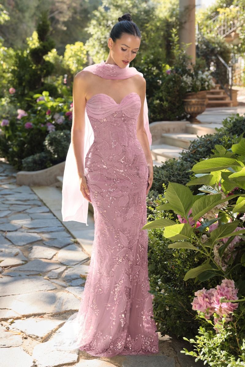 Andrea & Leo A1484 Long Mermaid Formal Beaded Floral Prom Gown - Primitiveus