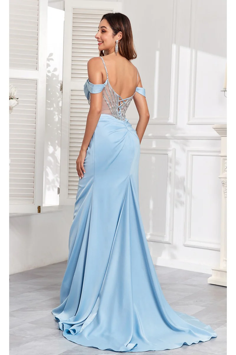 High Couture MJ1001 Beaded Slit Long Formal Corset Prom Dress - Primitiveus