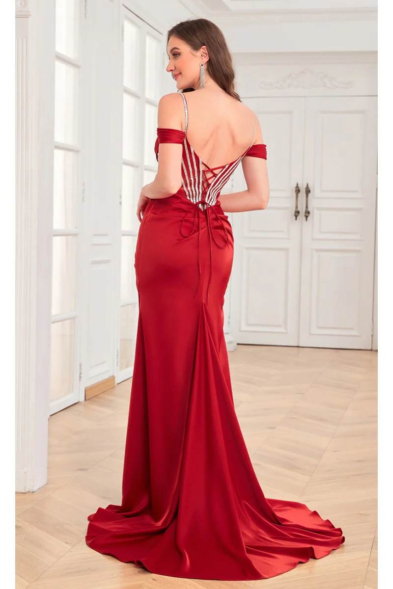 High Couture MJ1001 Beaded Slit Long Formal Corset Prom Dress - Primitiveus