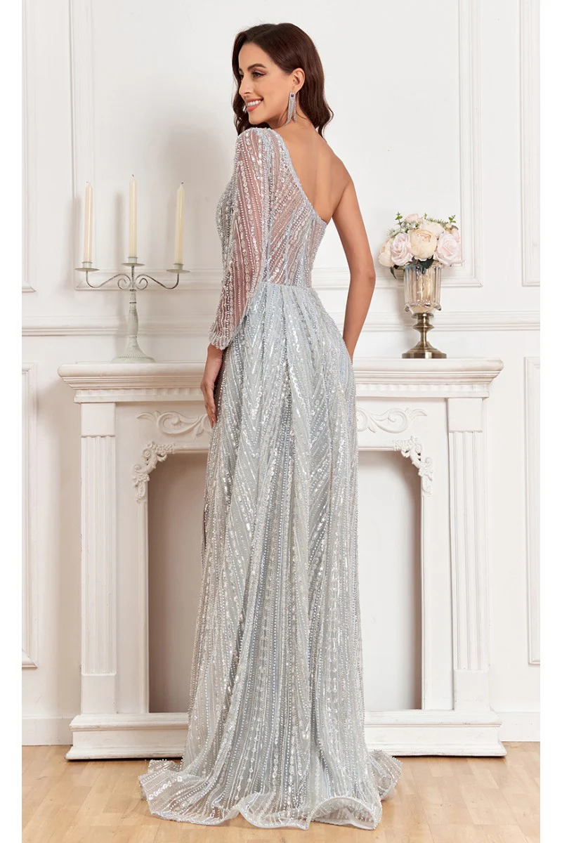 High Couture NR2351 Long Slit Formal Fitted Evening Bedaded Dress - Primitiveus