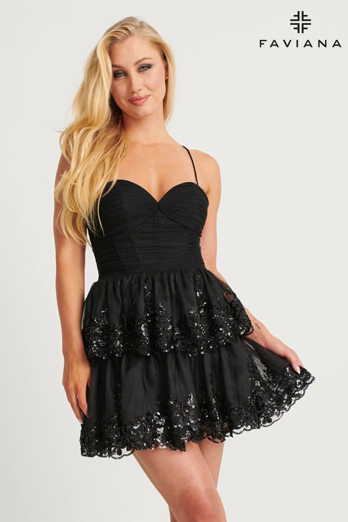 Faviana 11121 Homecoming Short Beaded Tiered Cocktail Dress - Primitiveus