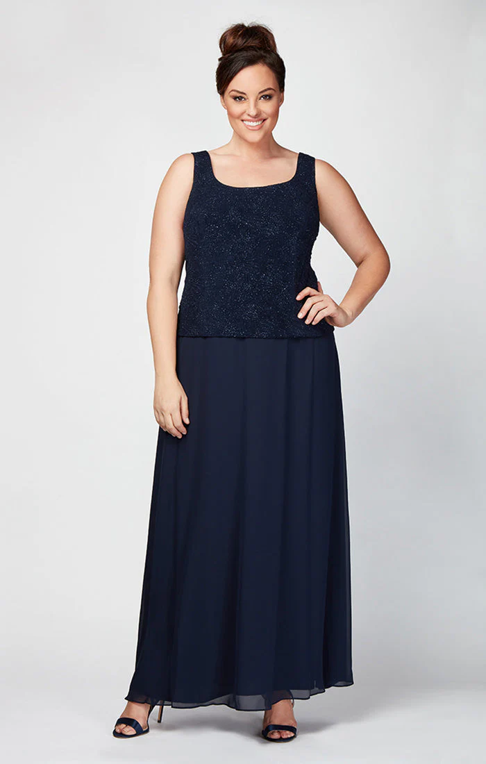 Alex Evenings 425053 Long Glitter Plus Size Formal Jacket Dress - Primitiveus