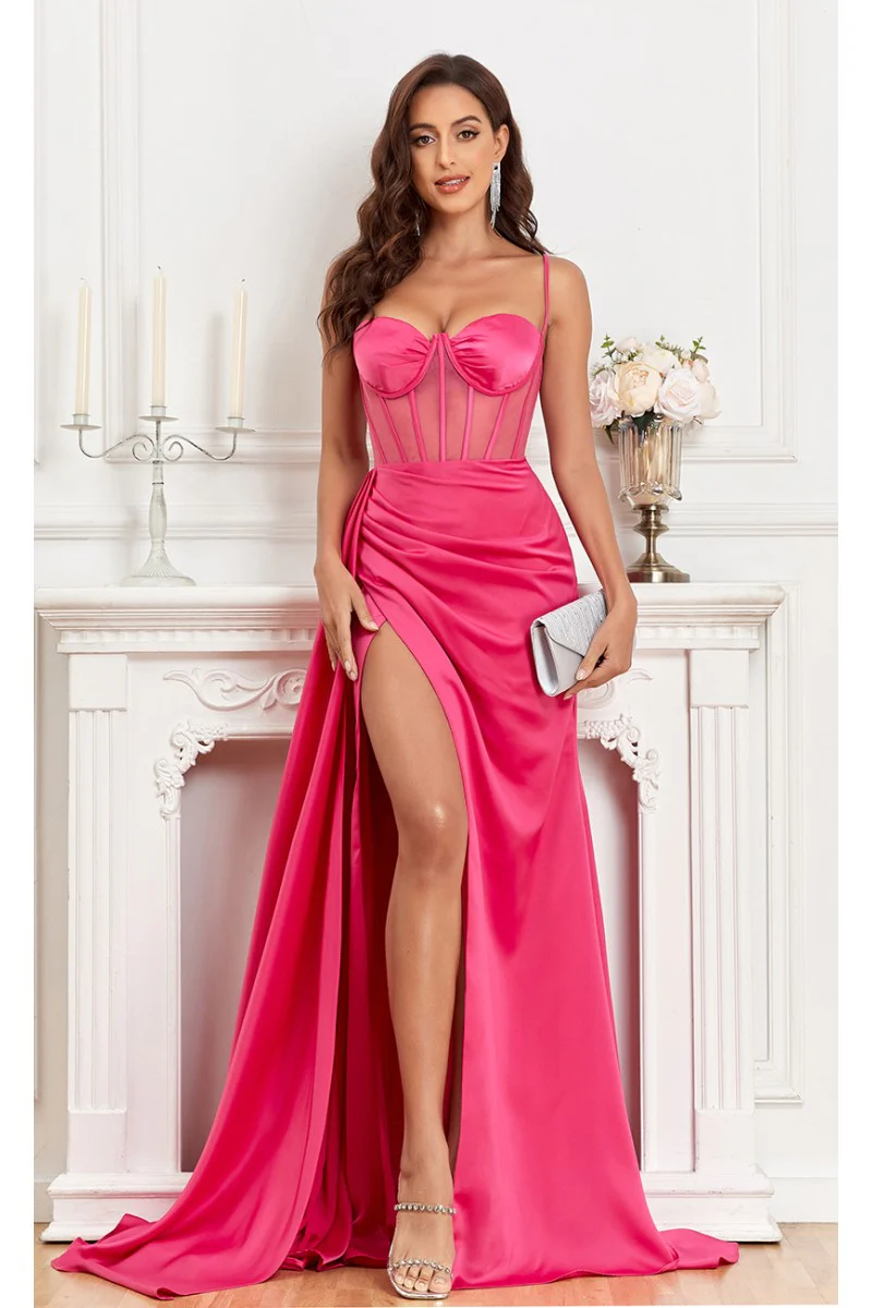 High Couture MJ1003 Fitted Corset Long Formal Slit Prom Dress - Primitiveus
