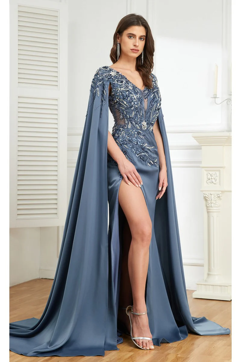 High Couture MJ1006 Long Formal Beaded Slit Evening Dress - Primitiveus