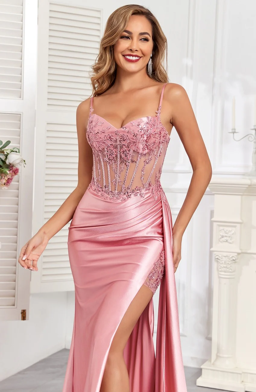High Couture HC1004 Pleated Long Formal Applique Corset Prom Dress - Primitiveus