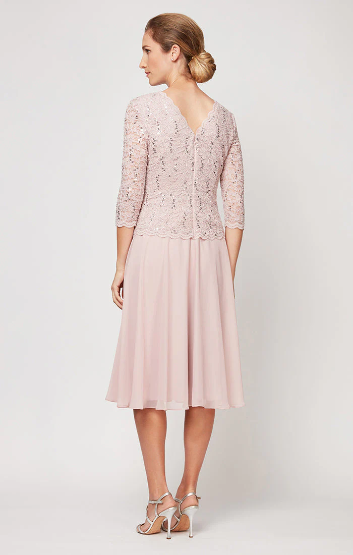 Alex Evenings 2121796 Short Mother of the Bride Petite Lace Tea Length Two Piece Dress - Primitiveus