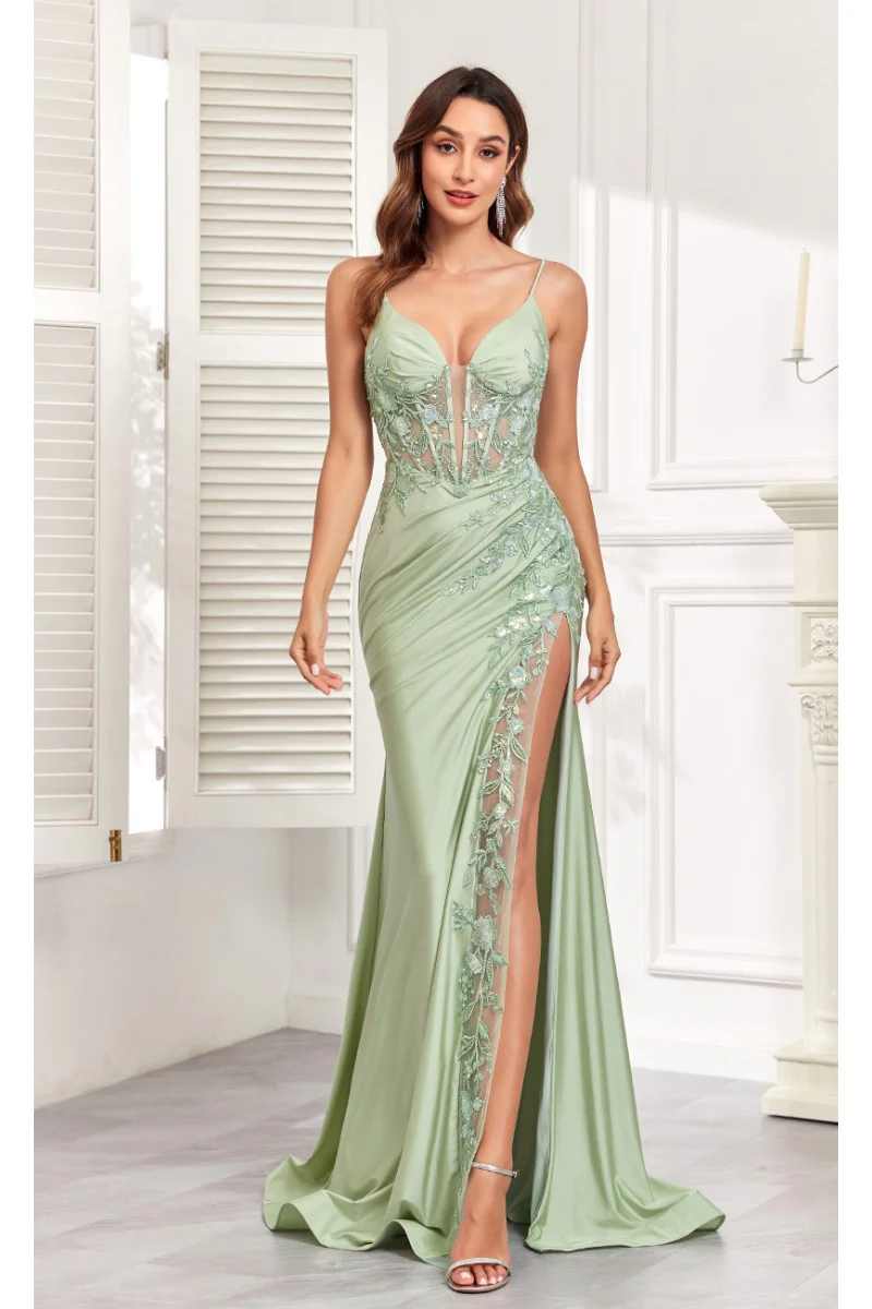 High Couture MJ1012 Prom Long Corset Fitted Sequin Formal Evening Gown - Primitiveus