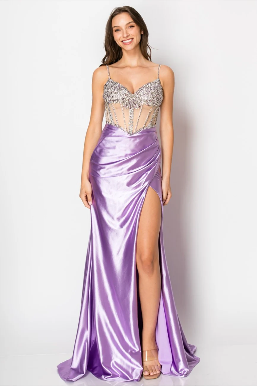 High Couture NR2405 Fitted Long Formal Slit Evening Dress - Primitiveus