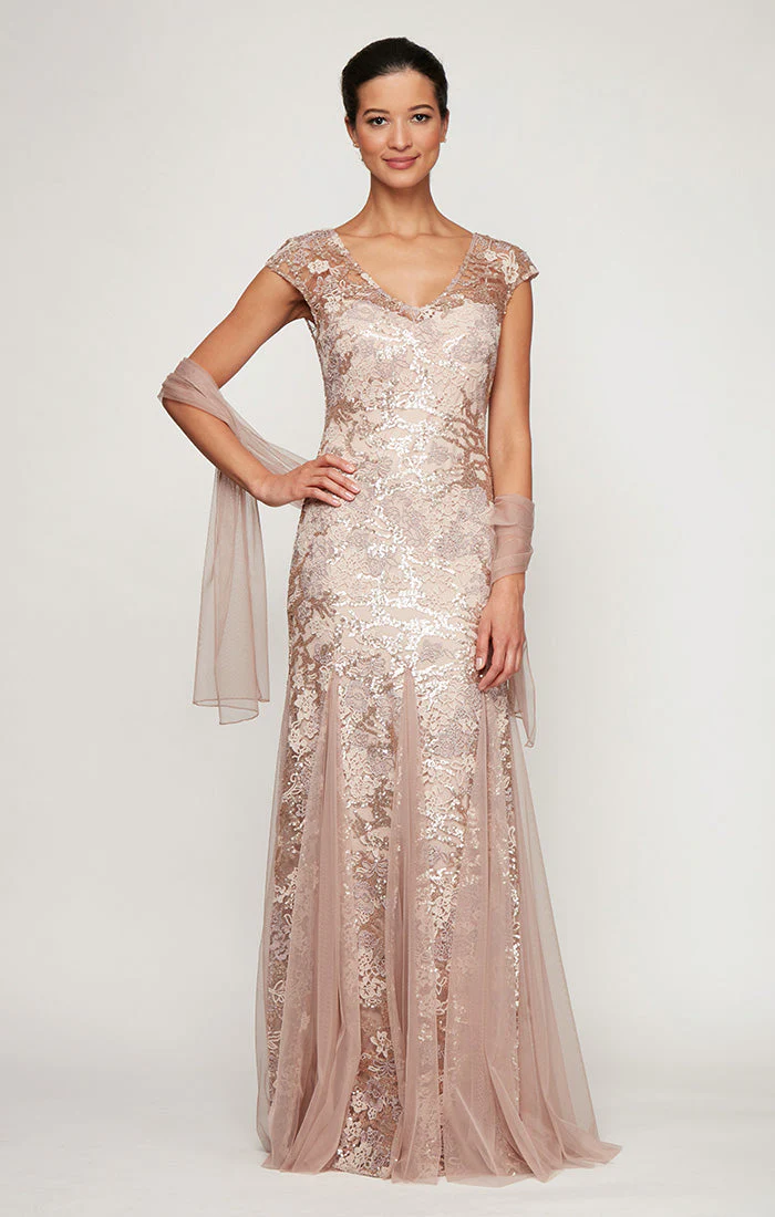 Alex Evenings 8117897 Long Formal Sequin Lace Evening Dress - Primitiveus