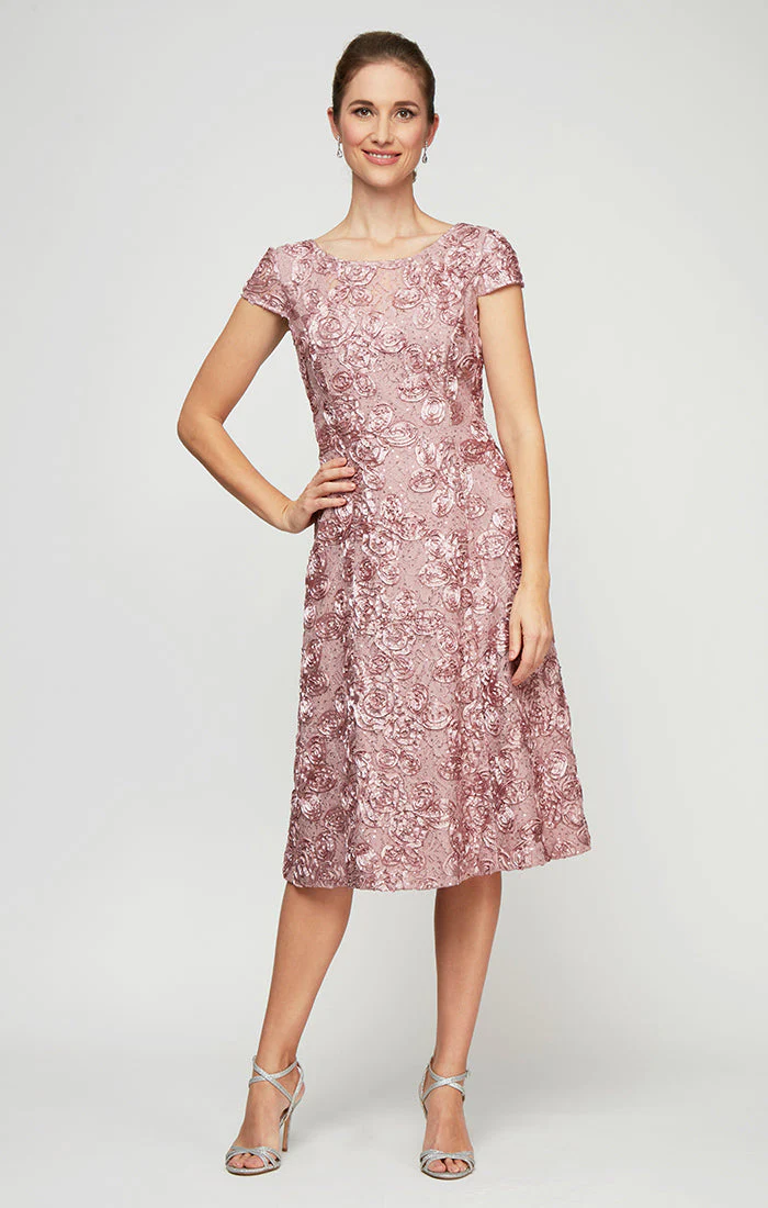 Alex Evenings 1121570 Short Cocktail Lace Tea Length Sequin Dress - Primitiveus