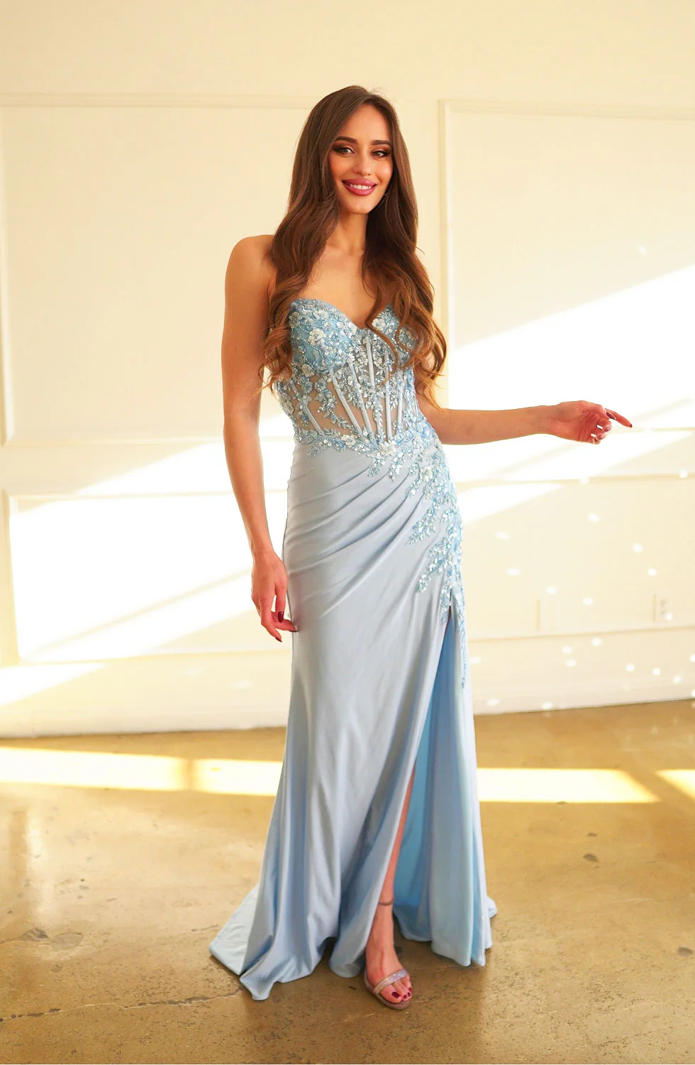 High Couture HC1017 Fitted Long Formal Lace Applique Corset Prom Dress - Primitiveus