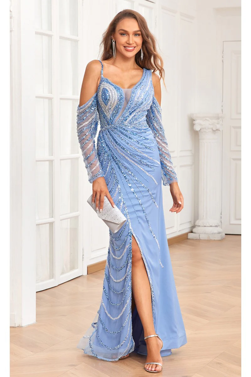 High Couture NR2338 Beaded Slit Formal Long Evening Mermaid Dress - Primitiveus