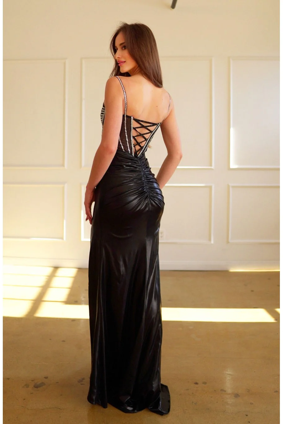 High Couture HC1024 Beaded Slit Prom Long Formal Metallic Dress - Primitiveus