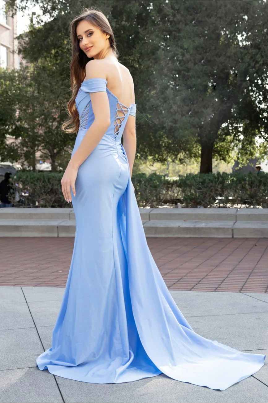 High Couture HC1012 Pleated Long Formal Slit Beaded Prom Evening Gown - Primitiveus