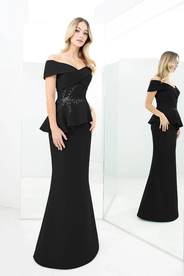 Alexander by Daymor 1350 Long Formal Beaded Applique Peplum Evening Dress - Primitiveus