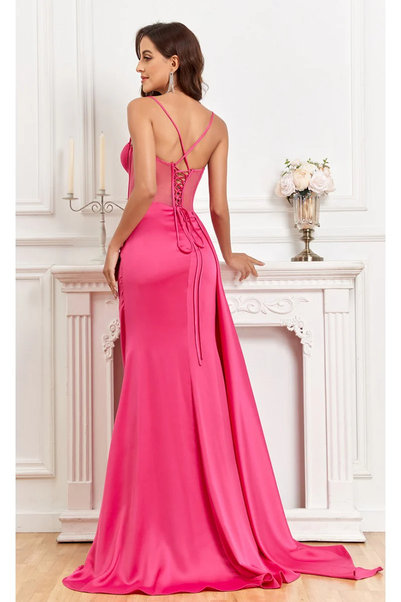 High Couture MJ1003 Fitted Corset Long Formal Slit Prom Dress - Primitiveus