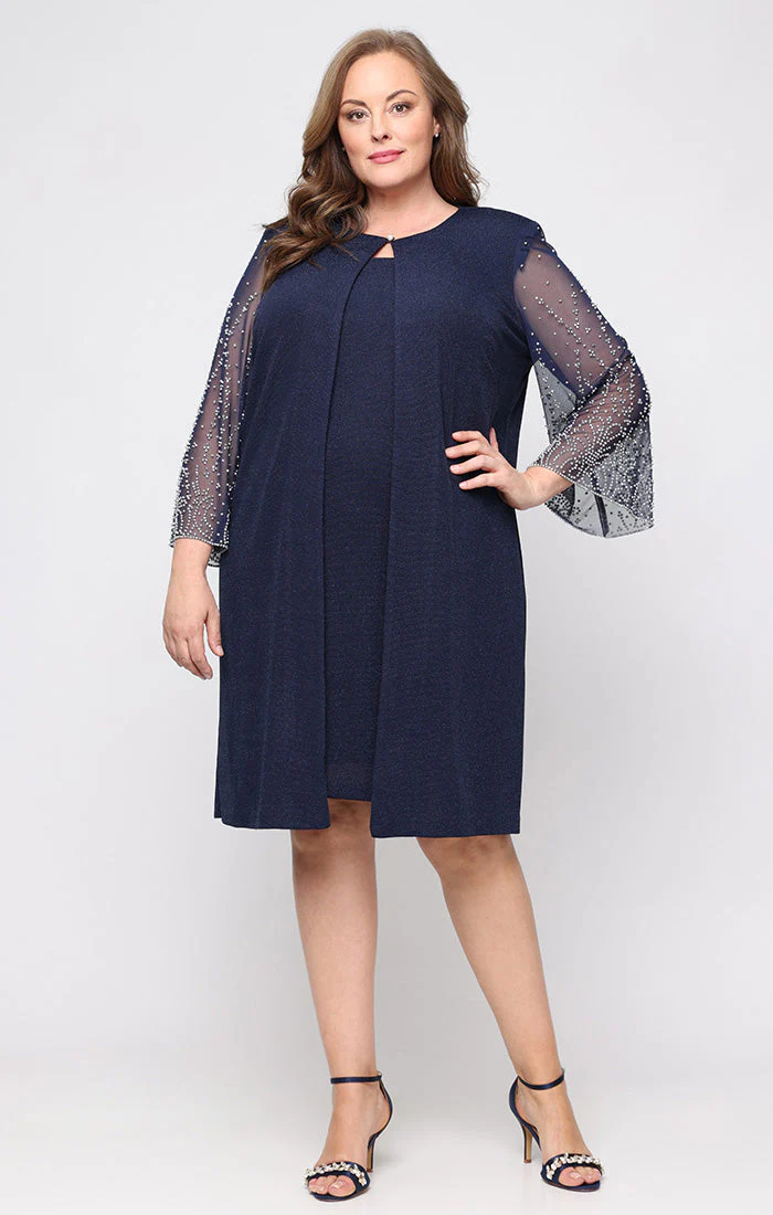 Alex Evenings 8427862 Short Cocktail Metallic Knee Length Plus Size Dress - Primitiveus