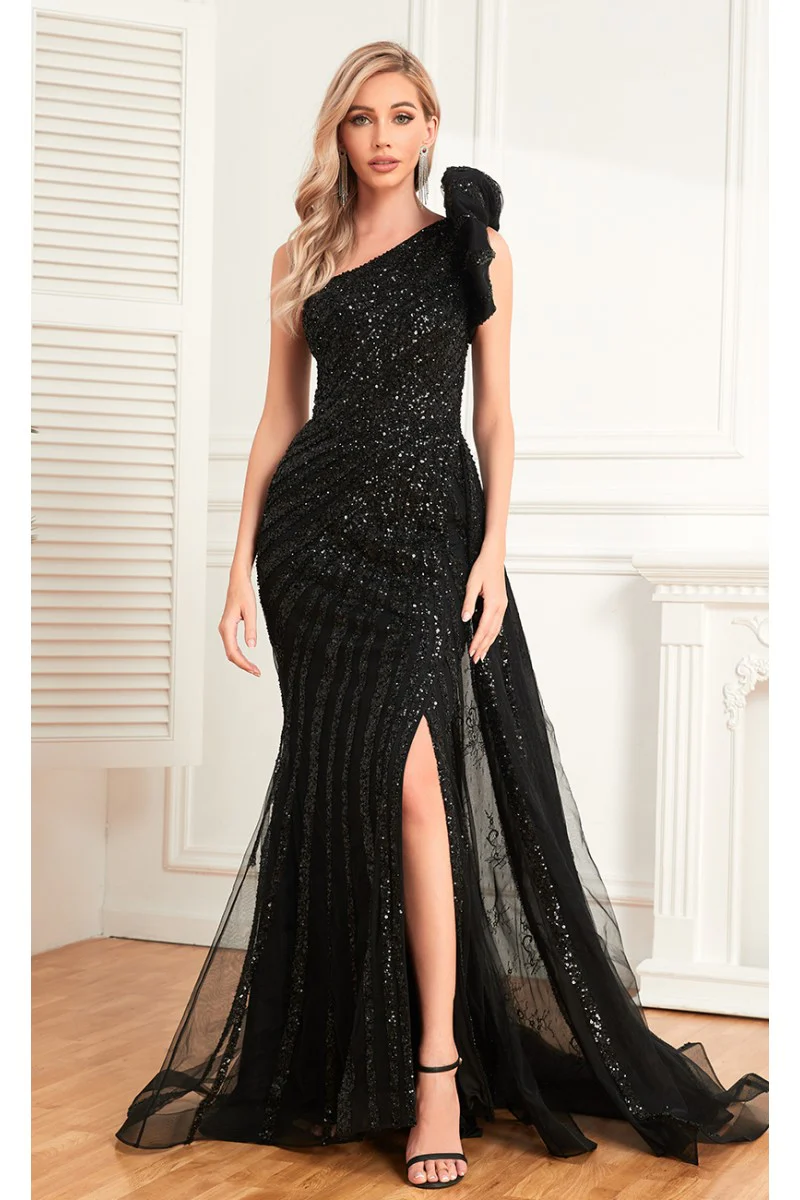 High Couture NR2342 Beaded Sequin Long Formal Evening Slit Dress - Primitiveus