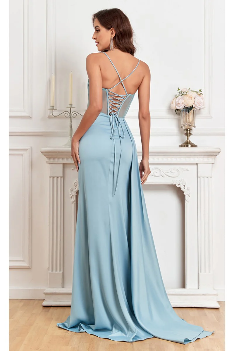High Couture MJ1003 Fitted Corset Long Formal Slit Prom Dress - Primitiveus