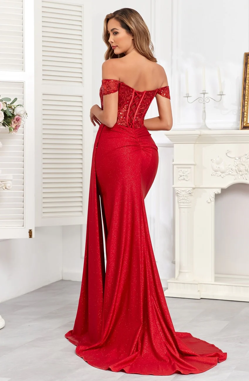 High Couture HC1005 Glitter Long Corset Fitted Formal Prom Dress - Primitiveus