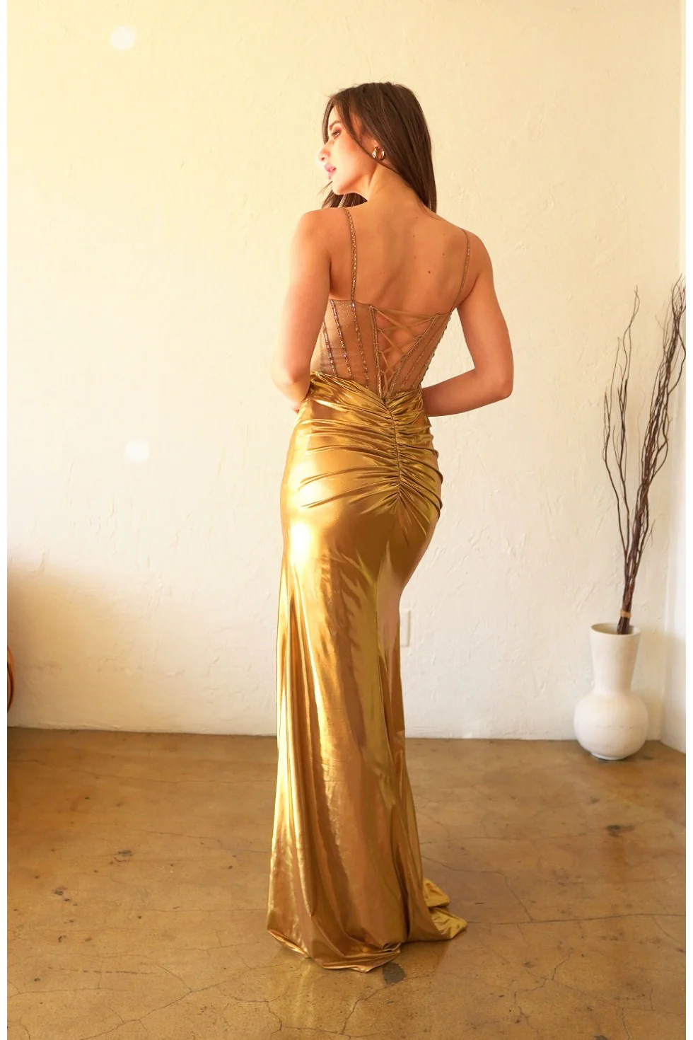 High Couture HC1024 Beaded Slit Prom Long Formal Metallic Dress - Primitiveus