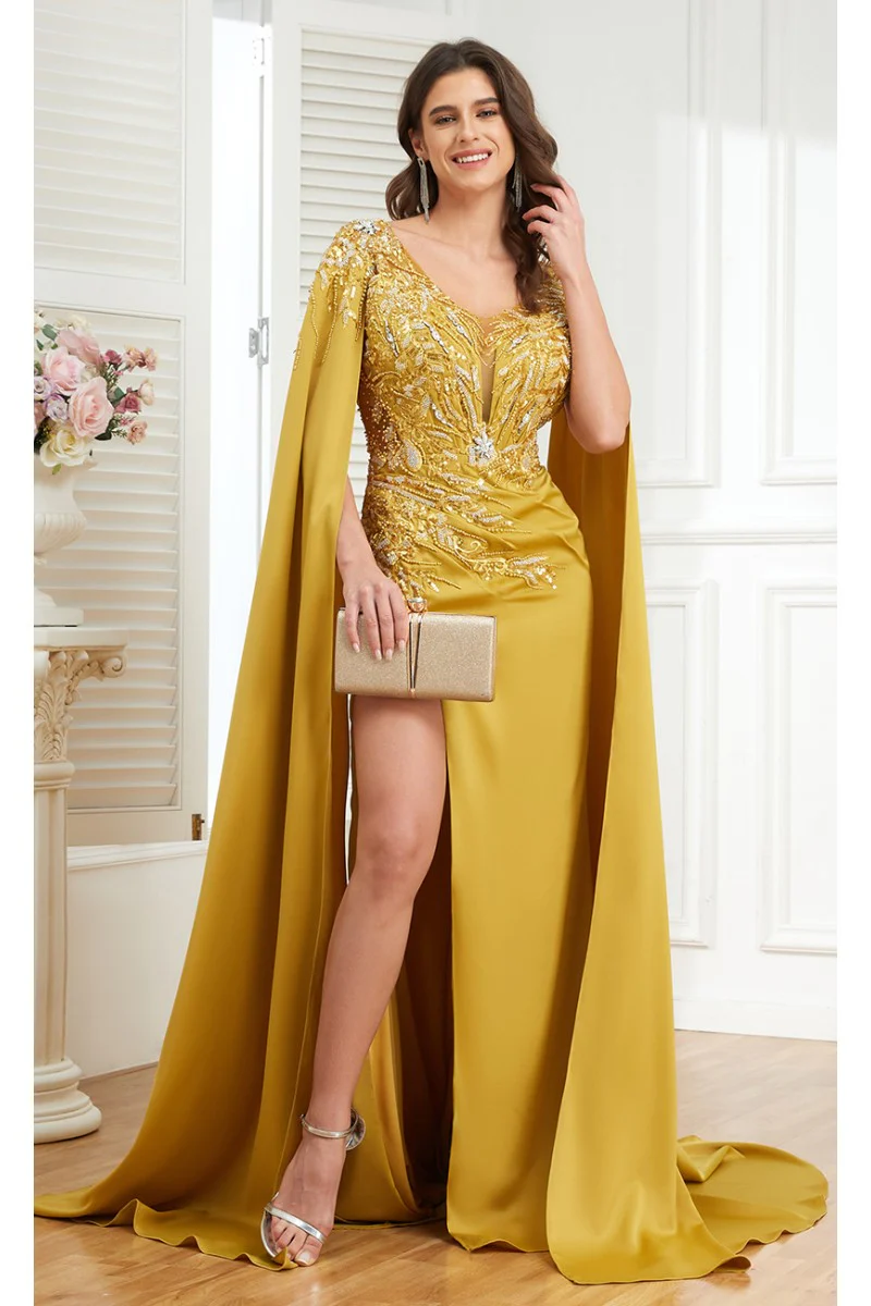 High Couture MJ1006 Long Formal Beaded Slit Evening Dress - Primitiveus